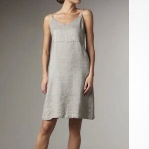 Eileen Fisher Twinkle Linen Blend Slip Dress Med Gray V-Neck Adjustable straps
